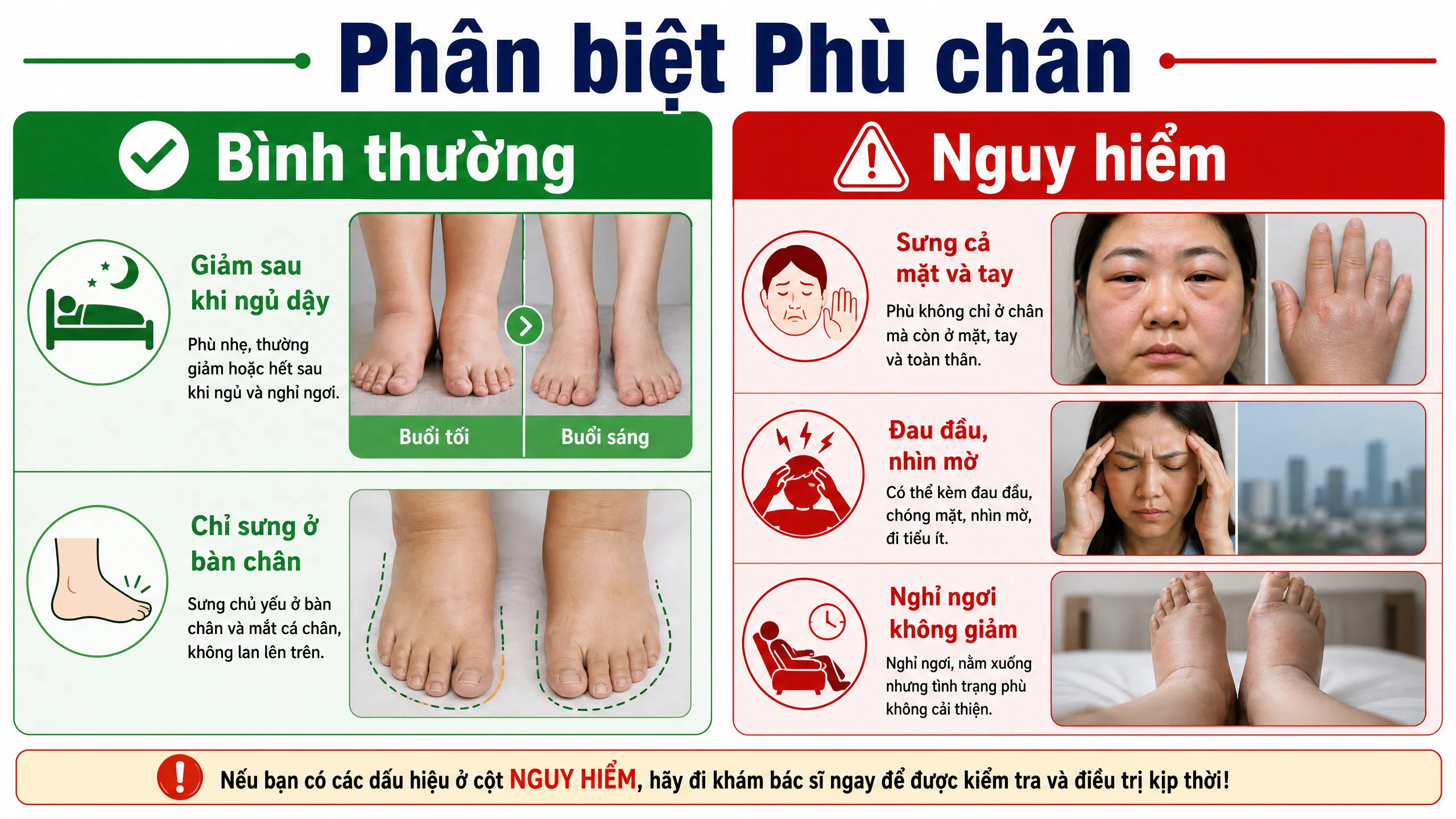 Phân biệt phù chân bình thường và nguy hiểm