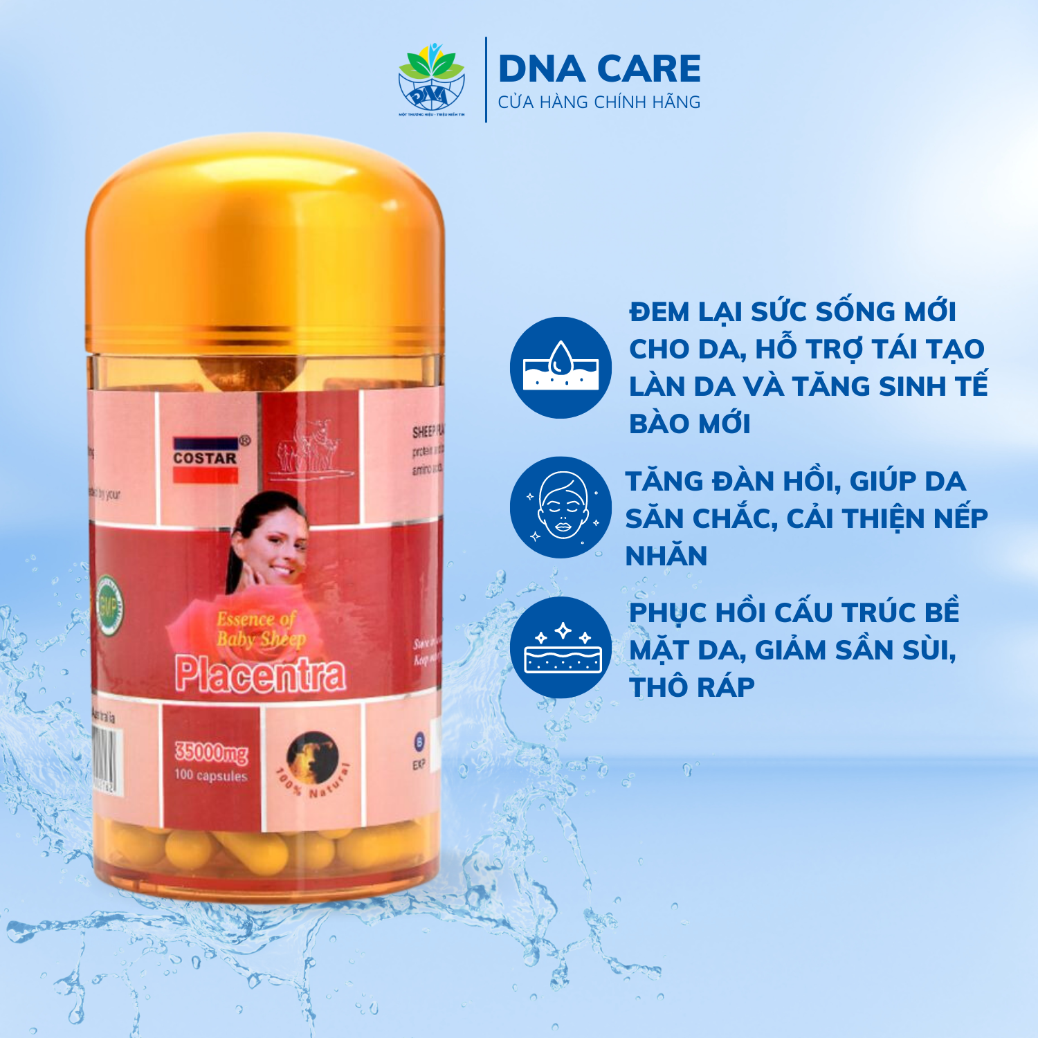 Viên uống đẹp da nhau thai cừu 35.000mg  PLACENTRA COSTAR hộp 100 viên