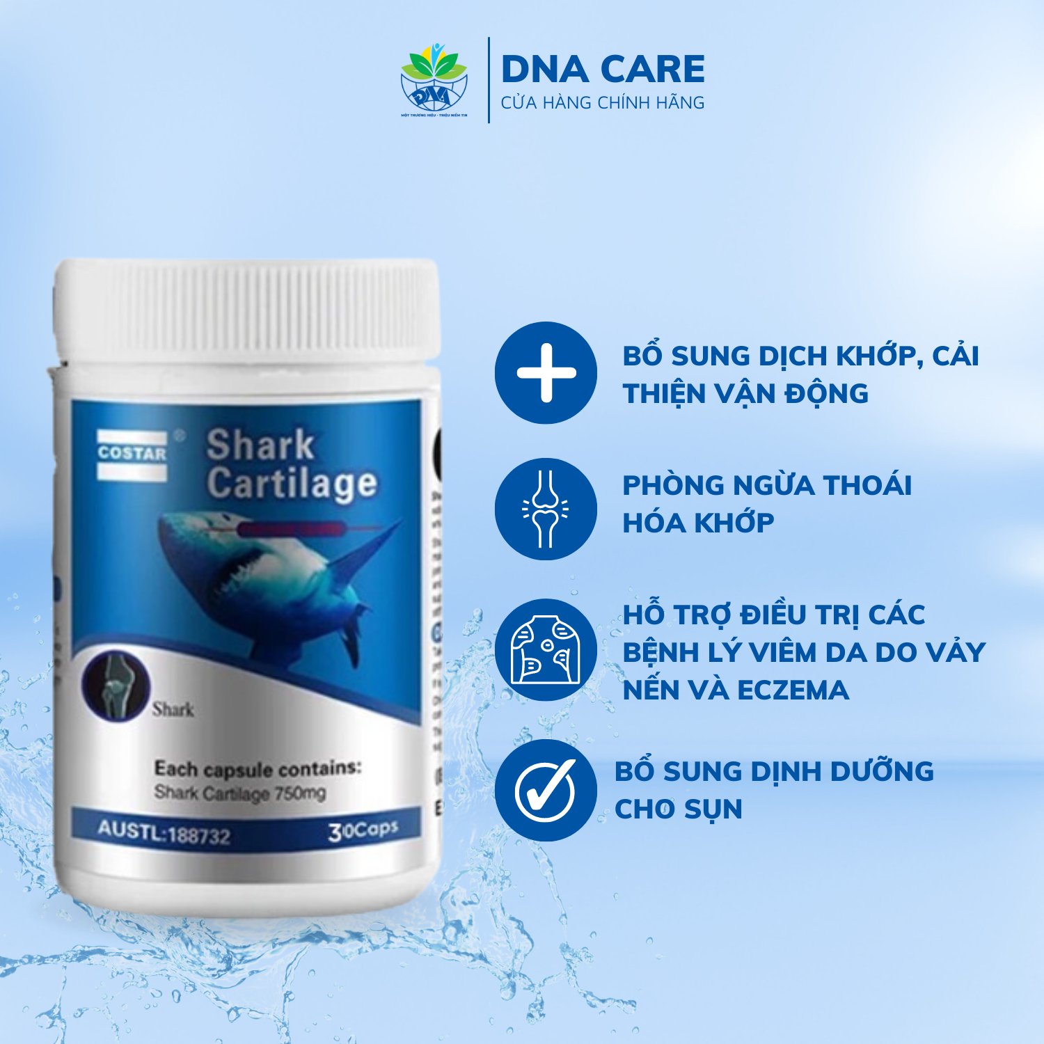Viên uống xương khớp sụn cá mập Shark Cartilage Costar hỗ trợ tạo chất nhờn cho khớp hộp 365 viên