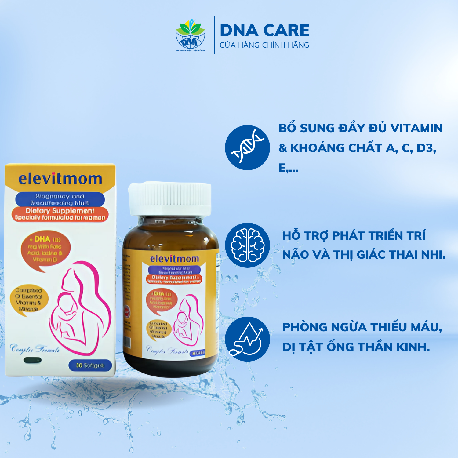 Viên Uống Bổ Bầu Elevitmom – Bổ Sung Vitamin, Khoáng Chất, DHA & EPA Cho Mẹ Bầu (Chai)