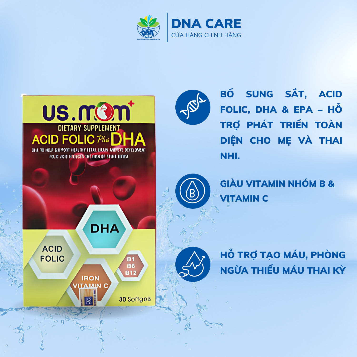 Viên Uống Bổ Bầu US.MOM – Bổ sung Sắt, Acid Folic, DHA & EPA